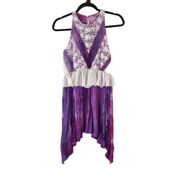 Abercrombie & Fitch Sleeveless Lace Purple Tie-Dye Boho Festival Dress Size S - Picture 1 of 7